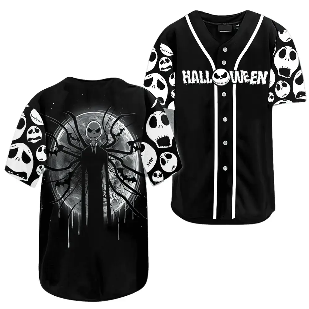 Halloween Jack Skeleton Black & White Spooky Baseball Jersey Image