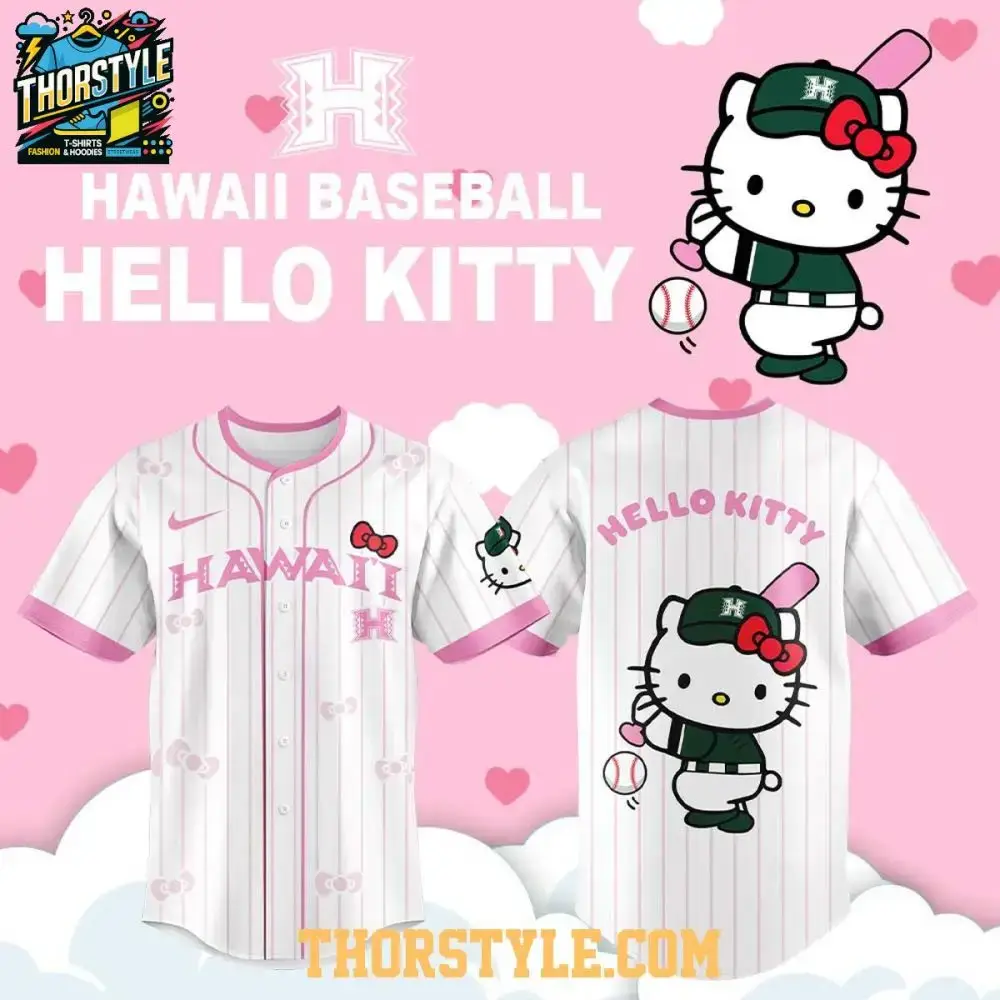 Hawaii Rainbow Warriors Hello Kitty 2026 Stripe Night Personalized Baseball Jersey Image