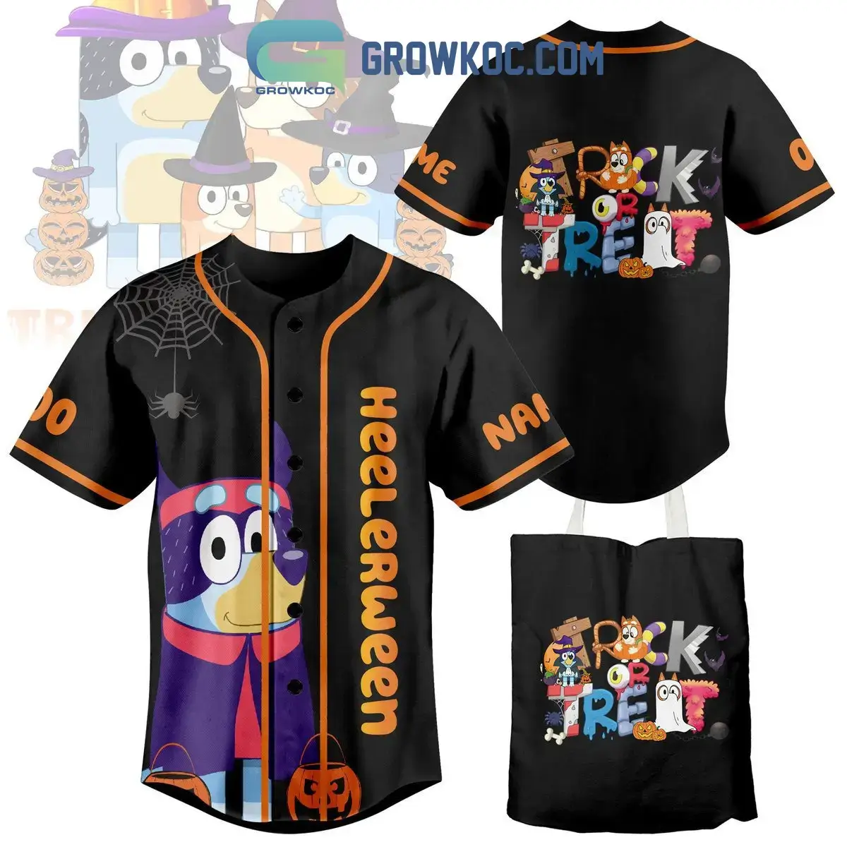 Heelerween Trick Or Treact Bluey Personalized Baseball Jersey Image