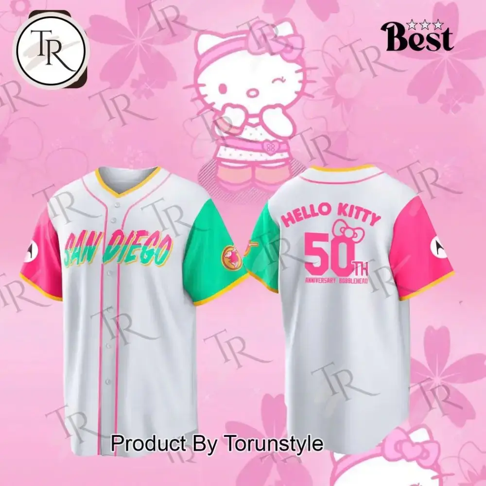 Hello Kitty 50Th Anniversary Baseball Jersey - San Diego Edition, Limited Edition Fashion Top Image