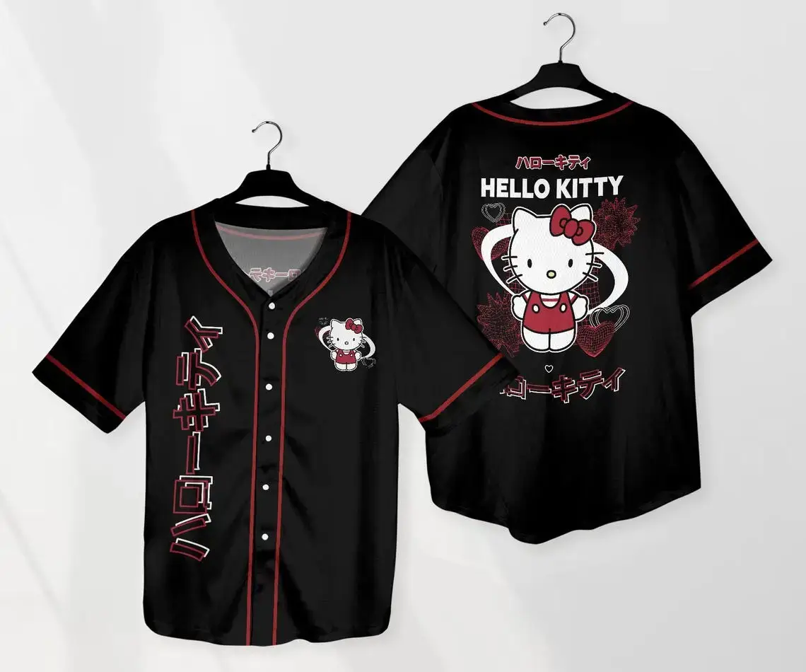 Hello Kitty Black Baseball Jersey Shirt - Cute & Stylish Unisex Design Image