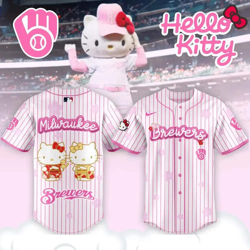 Hello Kitty Brewers Jersey - Cute Pink Stripes For Fans , Limited Edition Baseball Apparel Image