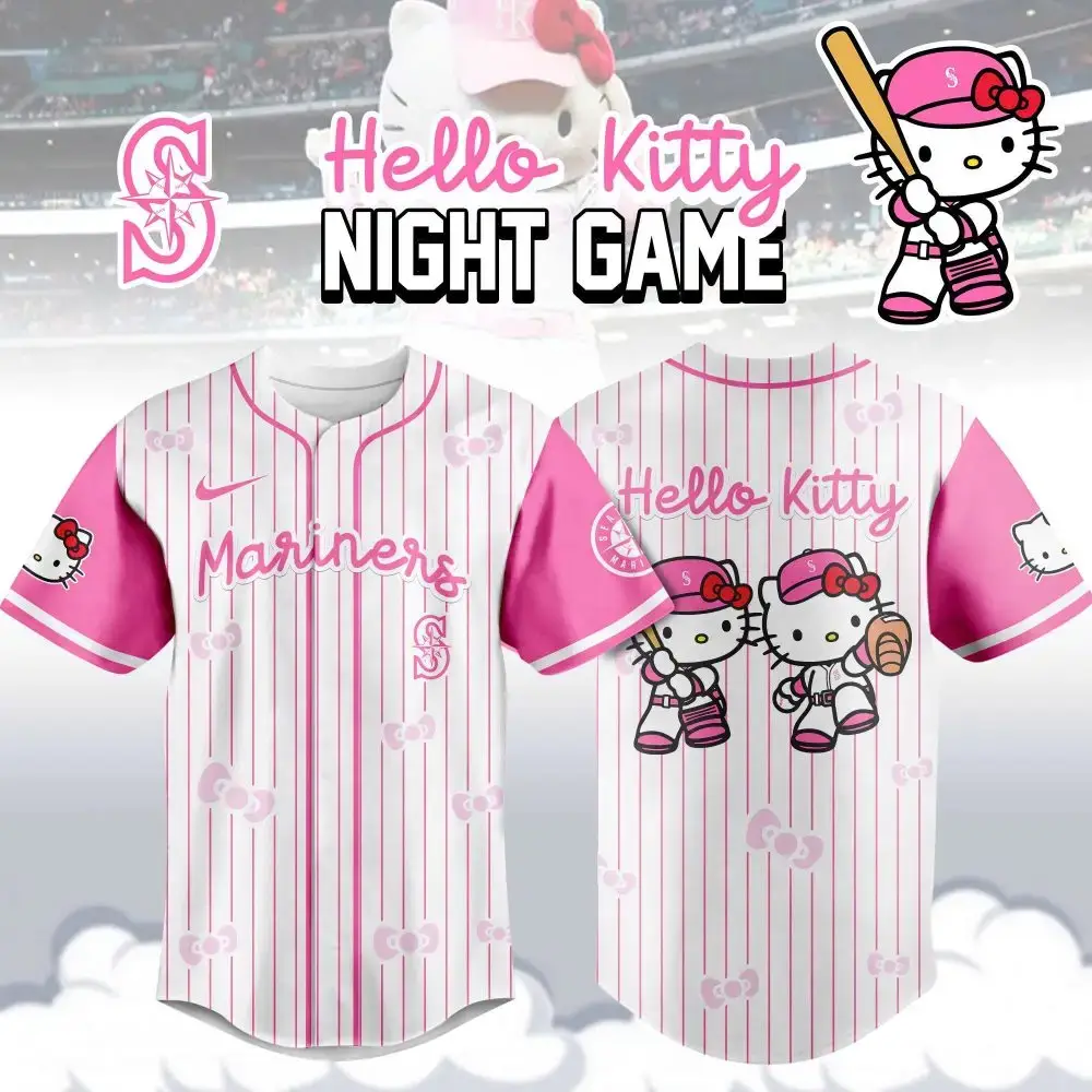 Hello Kitty Mariners Baseball Jersey - Cute Pink Stripes For Fans! Image