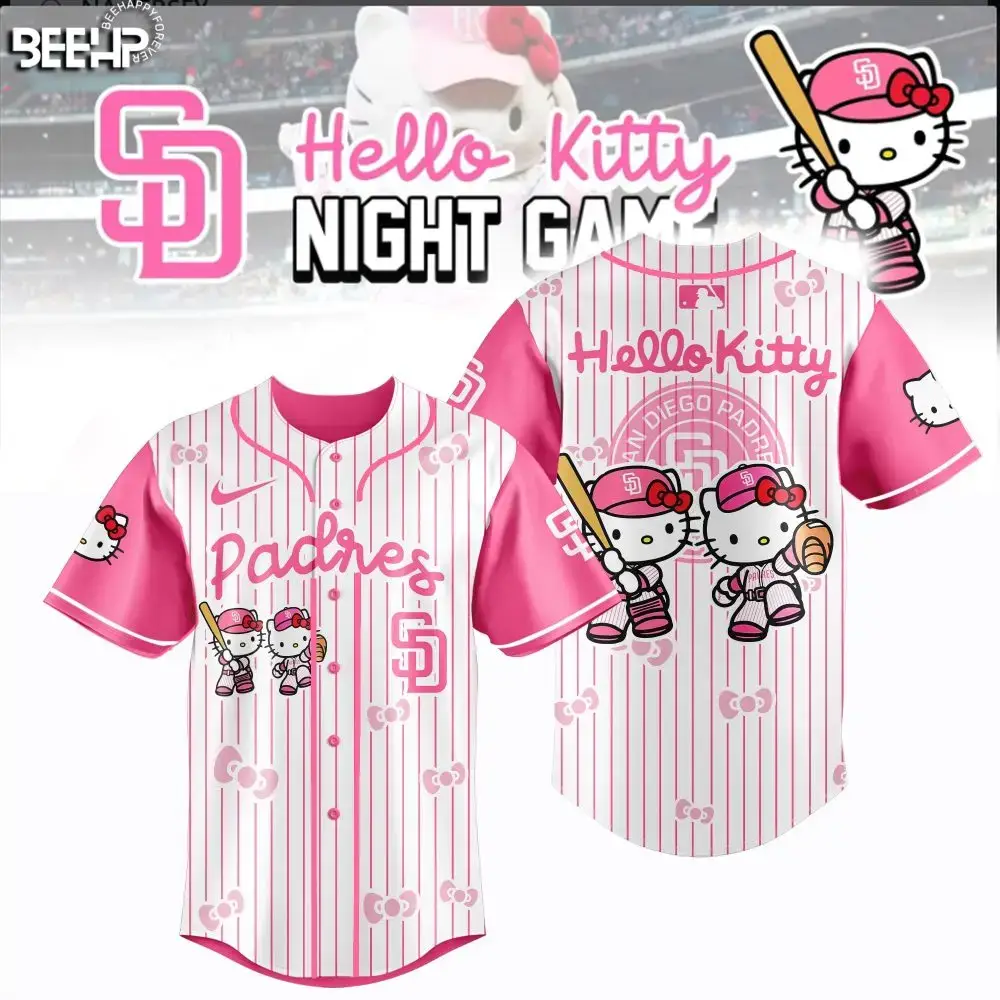 Hello Kitty Padres Baseball Jersey - Pink Night Game Edition - Cute & Stylish Fan Gear Image