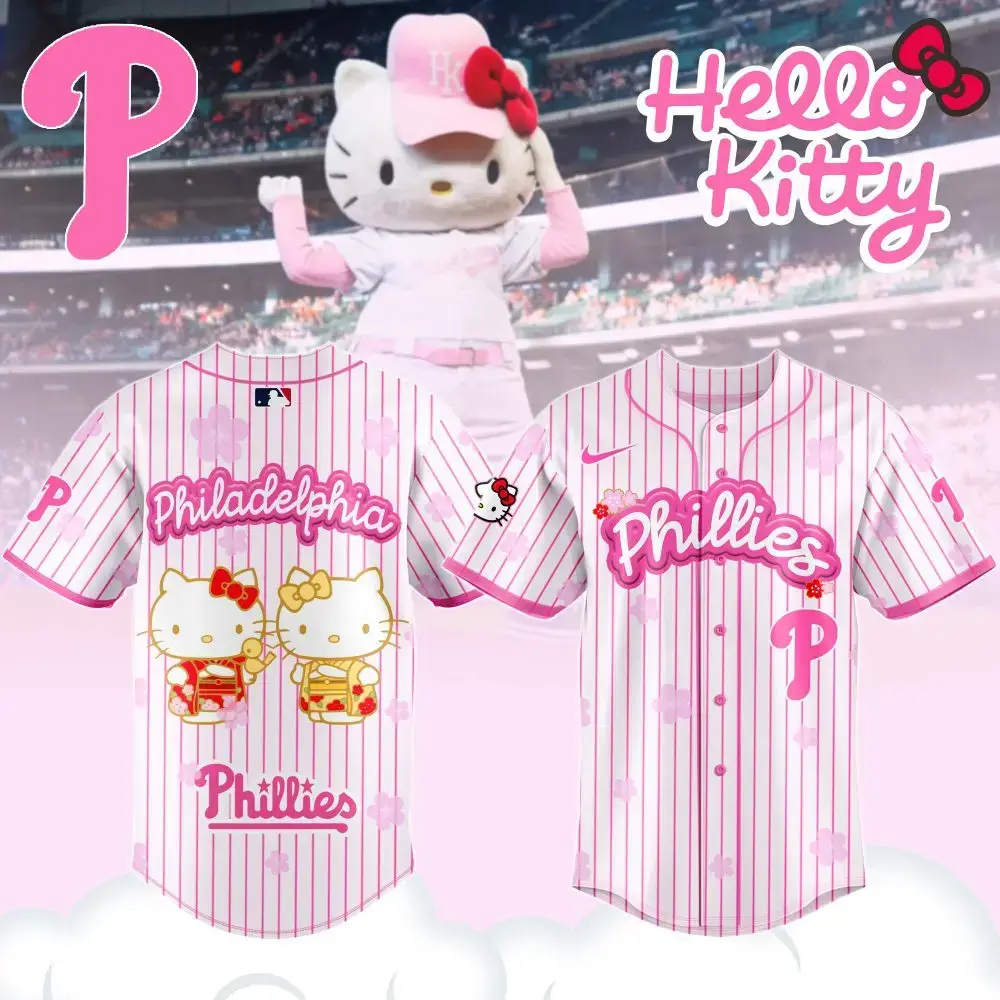 Hello Kitty Phillies Jersey – Cute Pink Stripes, Perfect For Fans & Collectors! Image