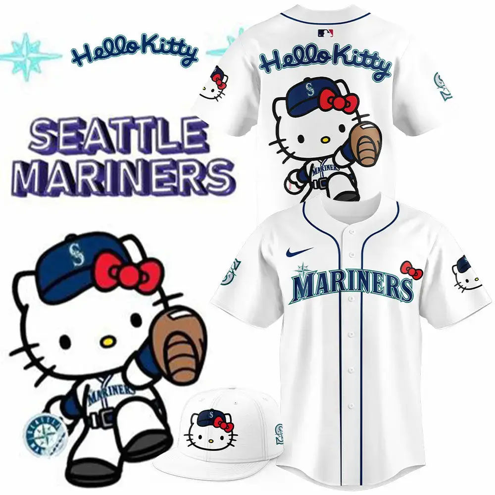 Hello Kitty Seattle Mariners Jersey & Hat Set - Cute Baseball Fan Apparel Image