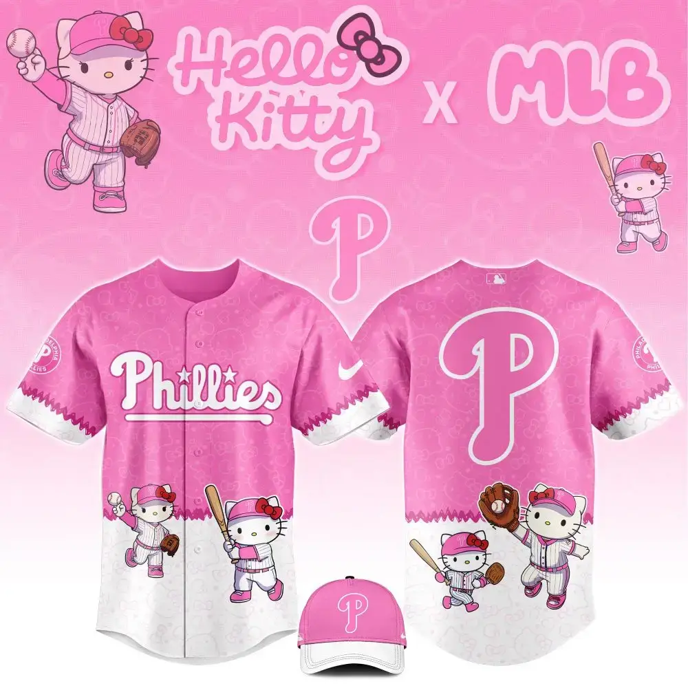 Hello Kitty X Mlb Phillies Pink Baseball Jersey - Cute & Sporty Fan Gear Image