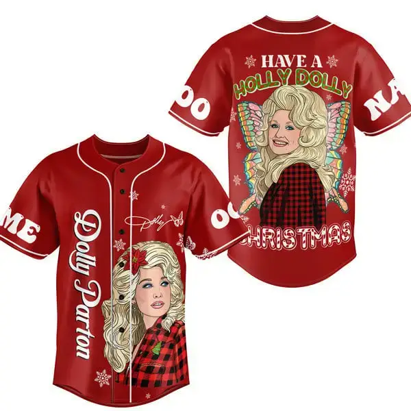 Holly Dolly Christmas Baseball Jersey – Festive Red, Perfect Holiday Gift! Image