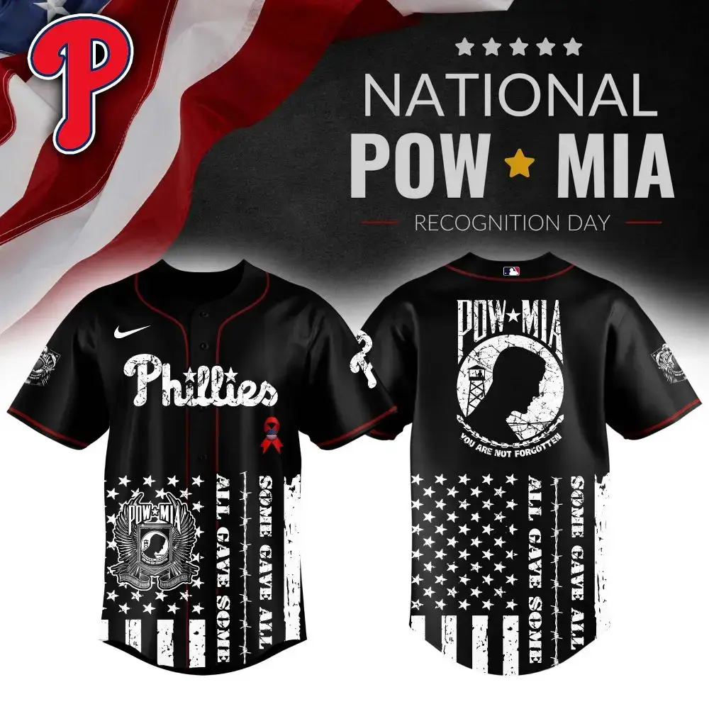 Honor Heroes: Phillies Pow*Mia Baseball Jersey - Patriotic & Stylish Tribute Wear Image