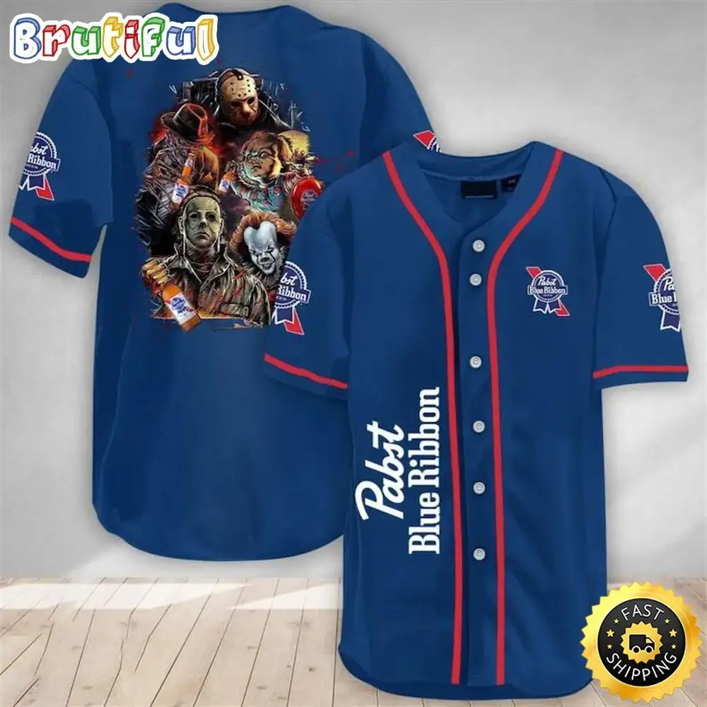 Horror Characters Pabst Blue Ribbon Baseball Jersey Image