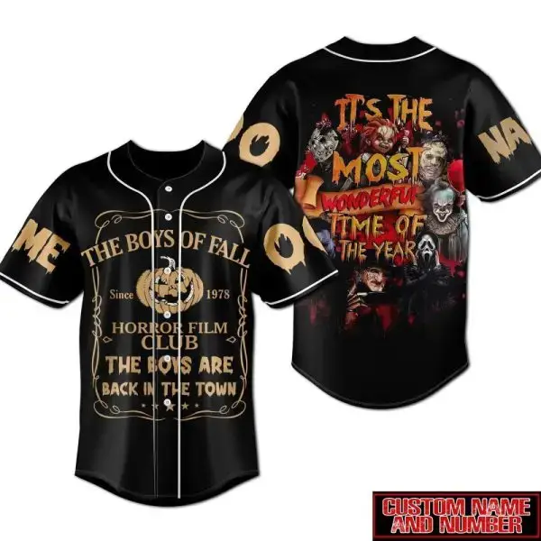 Horror Film Club Custom Baseball Jersey – Scary Movie Theme, Personalized Name & Number Image