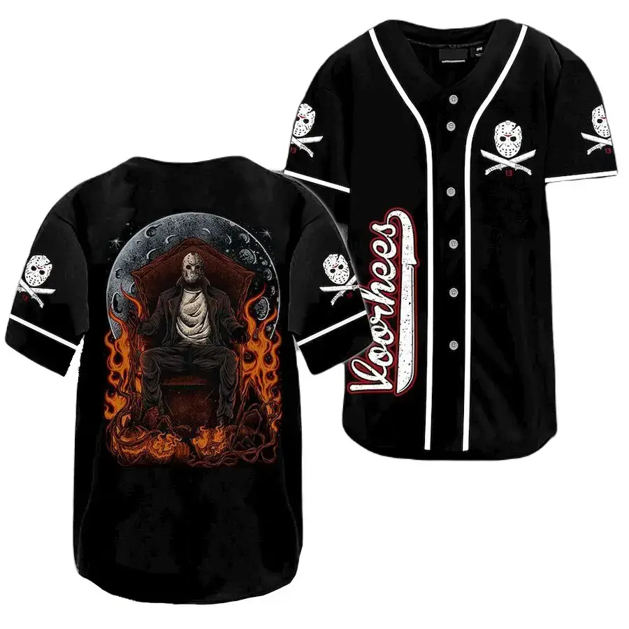 Horror-Themed Black Baseball Jersey – Unique Graphic Design For Fans Image