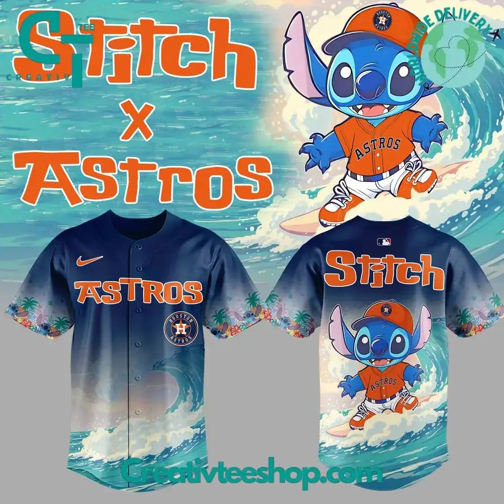 Houston Astros & Stitch Surfing Special Baseball Jersey Image