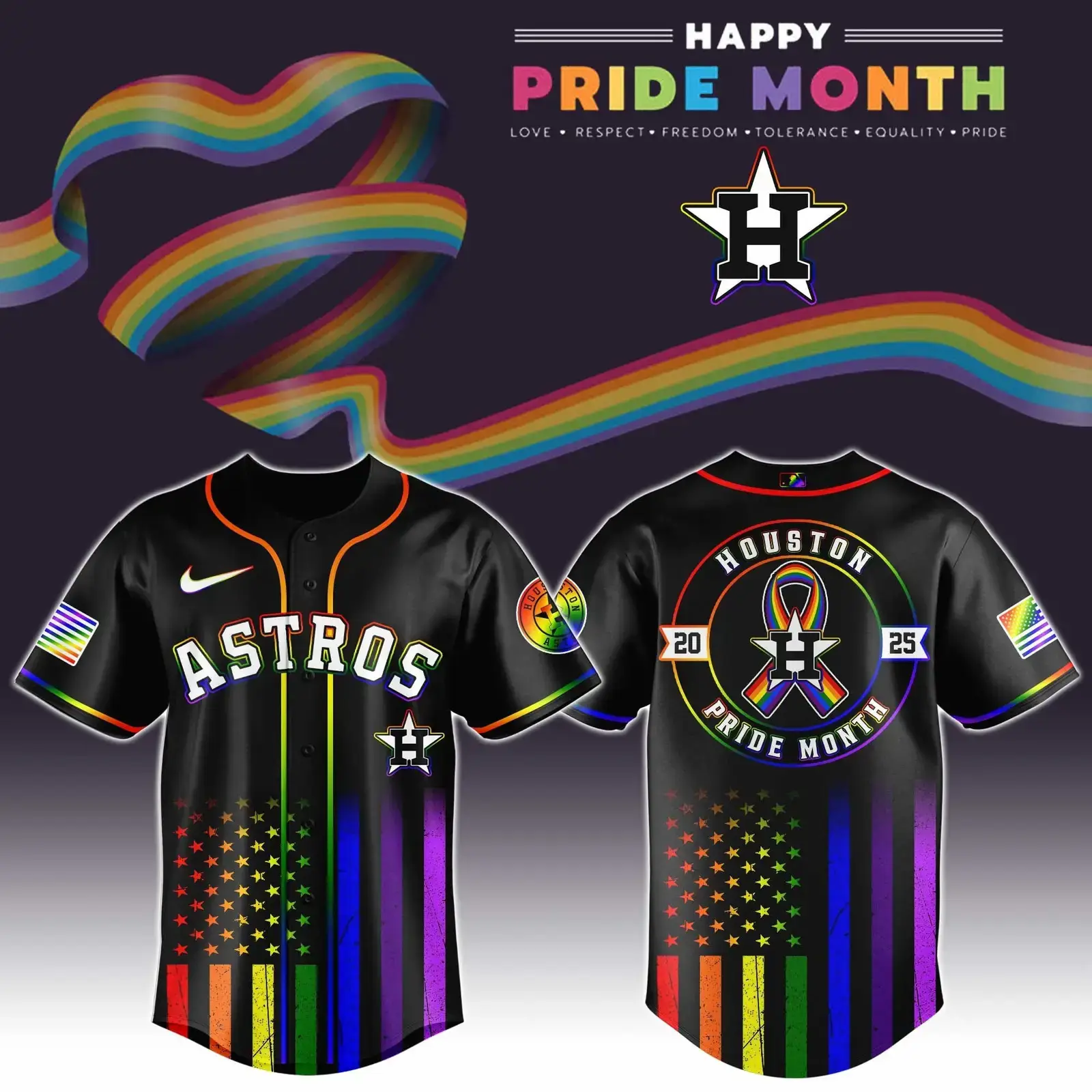 Houston Astros 2025 Pride Month Special Baseball Jersey Houston Astros Merch Best Gifts For Dad Image