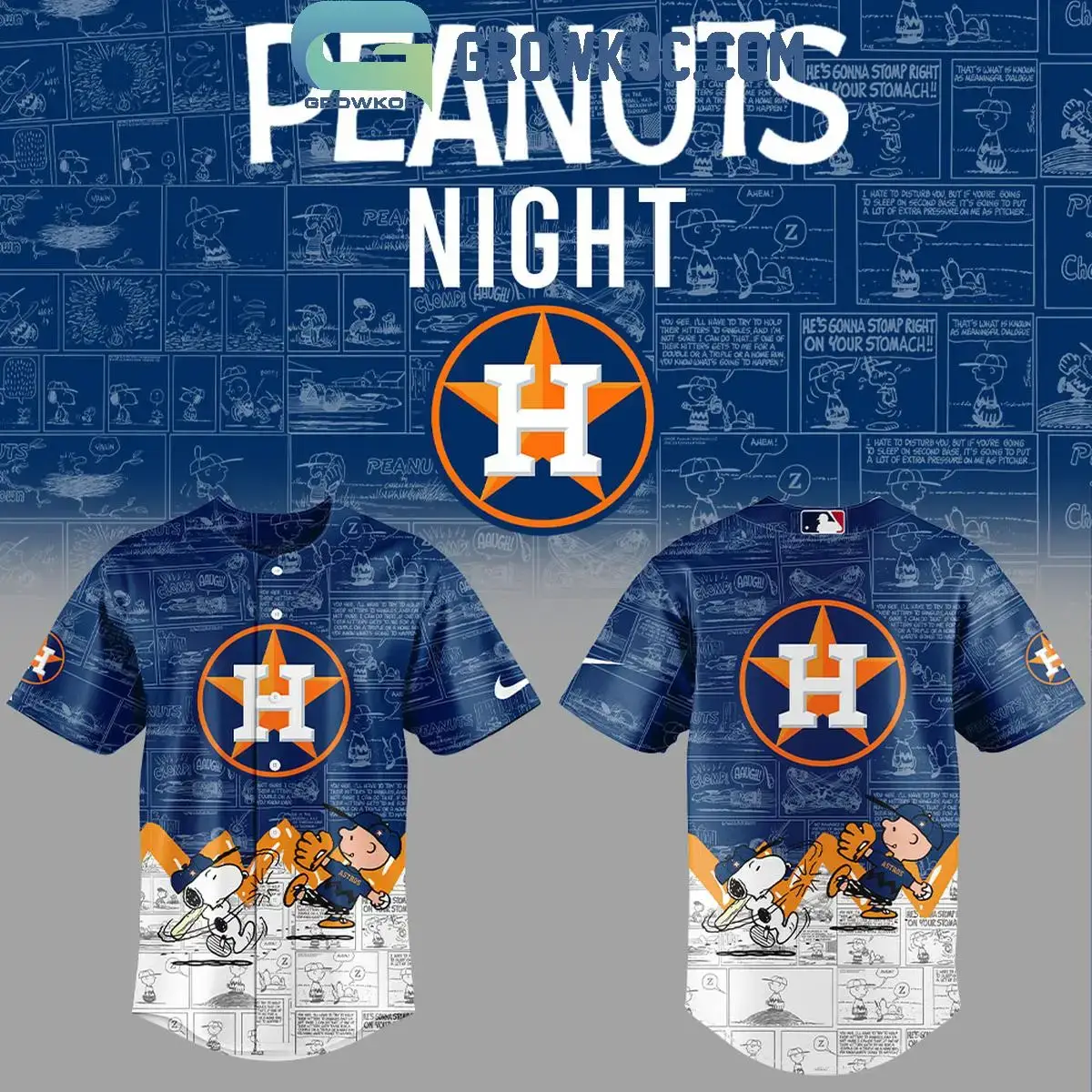 Houston Astros 75th Anniversary Snoopy Peanuts Baseball Jersey Image