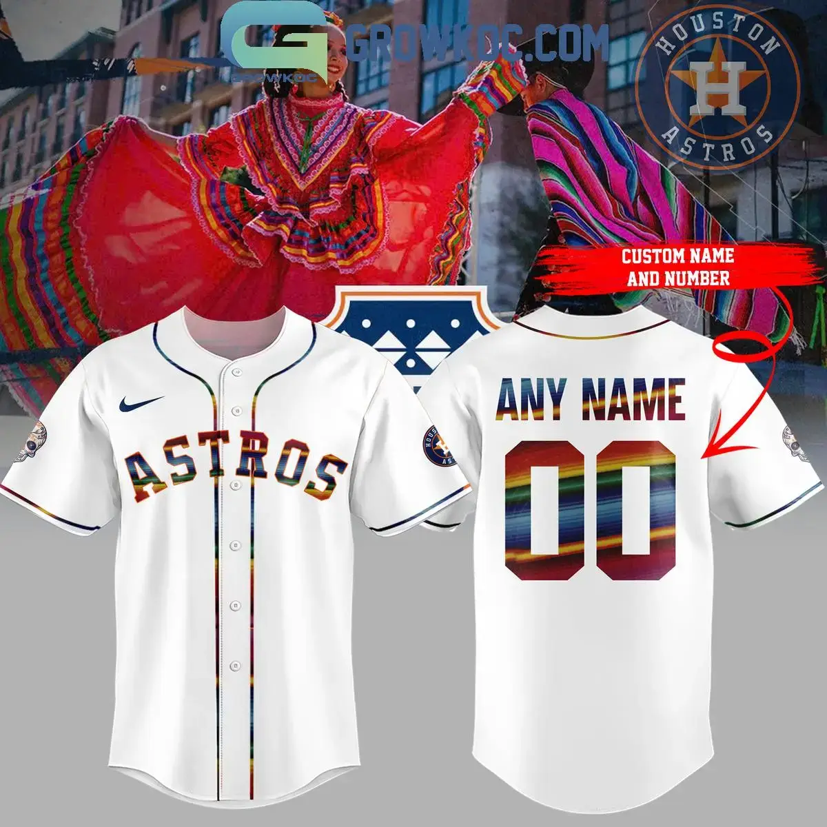 Houston Astros Baseball 2024 Hispanic Heritage Month Personalized Baseball Jersey Image