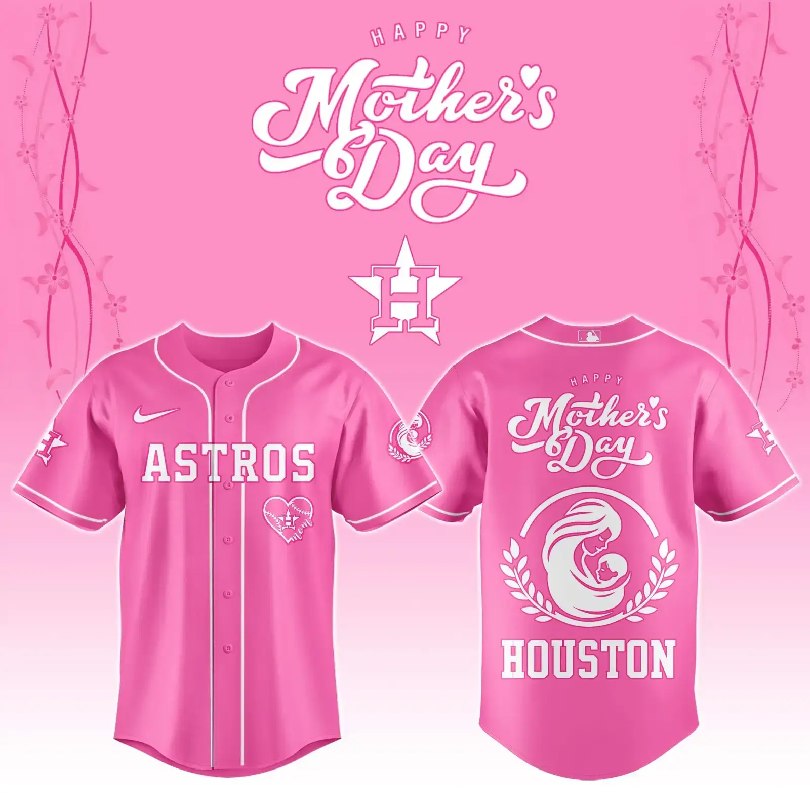 Houston Astros Happy Mother's Day 2025 Baseball Jersey Houston Astros Merch Gifts For Wife Image