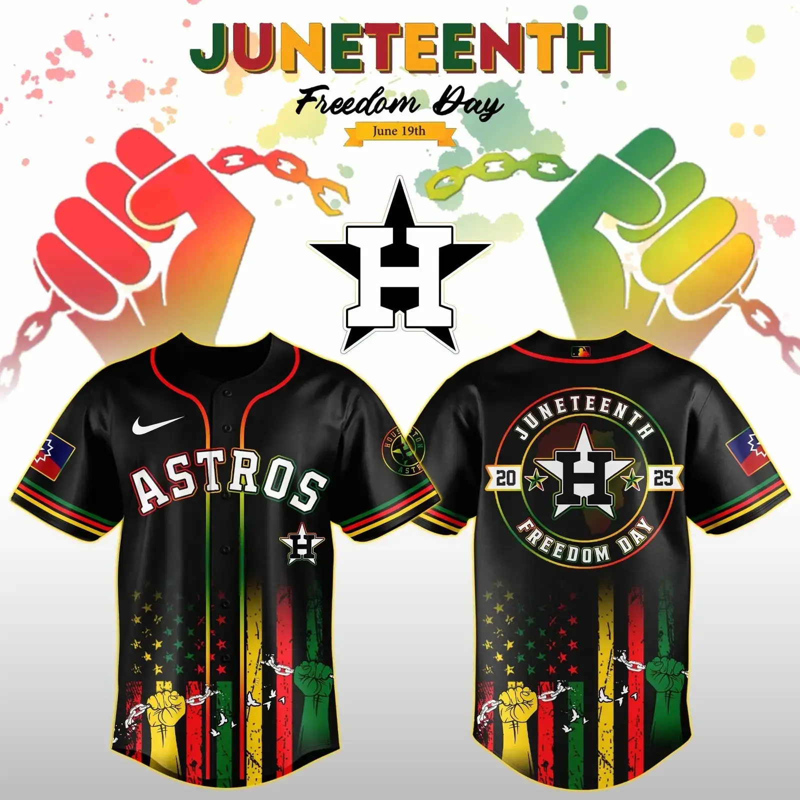 Houston Astros Juneteenth Day 2025 Special Jersey Houston Astros Merch Father's Day Gifts Image