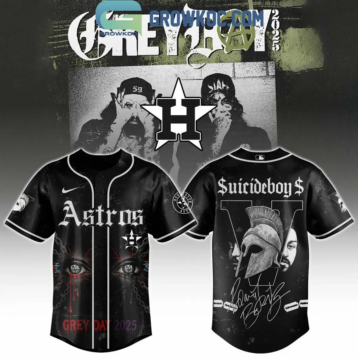 Houston Astros Mix Suicideboys Grey Day 2025 Baseball Jersey Image