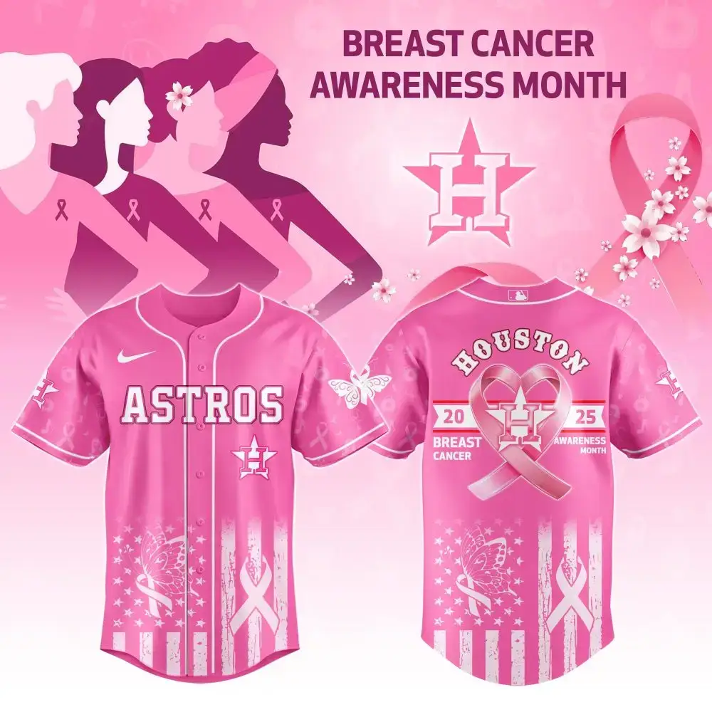 Houston Astros Mlb X Breast Cancer Awareness Month Custom Baseball Jersey Image