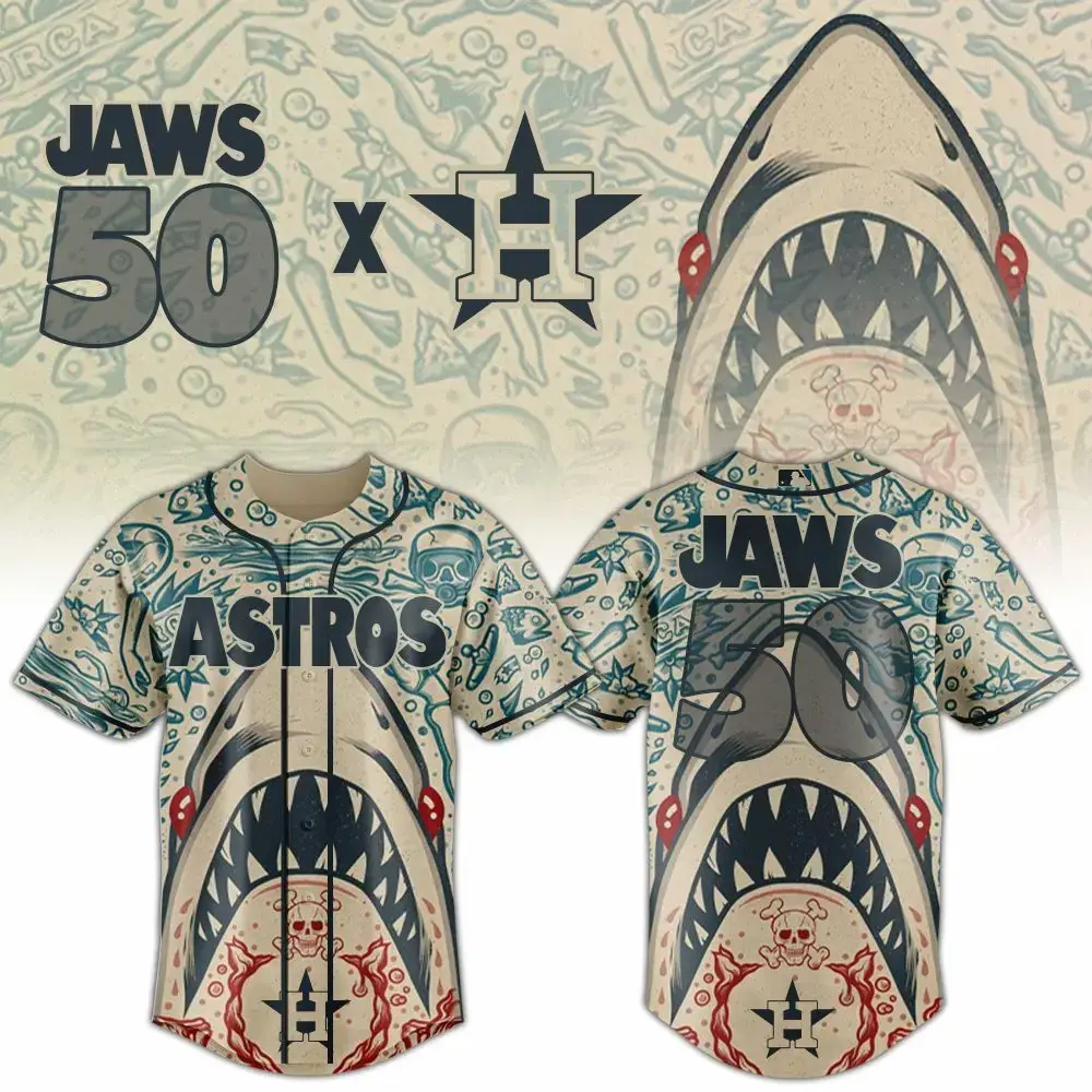Houston Astros Mlb X Jaws 50Th Anniversary Custom Baseball Jersey Image