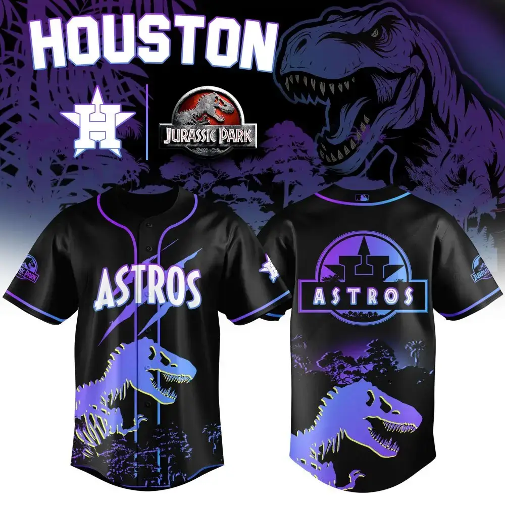 Houston Astros Mlb X Jurassic World Prehistoric Night Custom Baseball Jersey Image