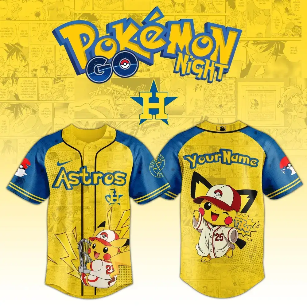 Houston Astros Mlb X Pokemon Pichu Pikachu Custom Baseball Jersey Custom Name Image