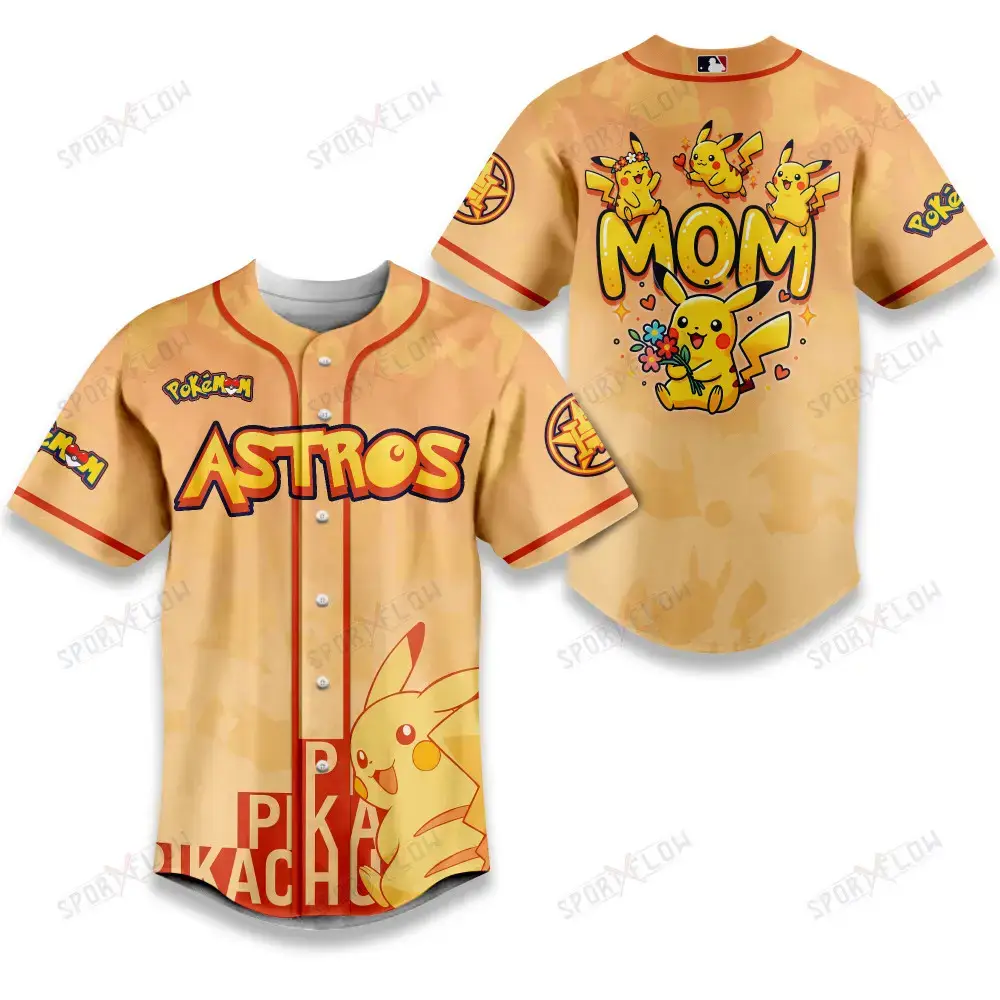 Houston Astros Pikachu Mom Art Baseball Jersey Image