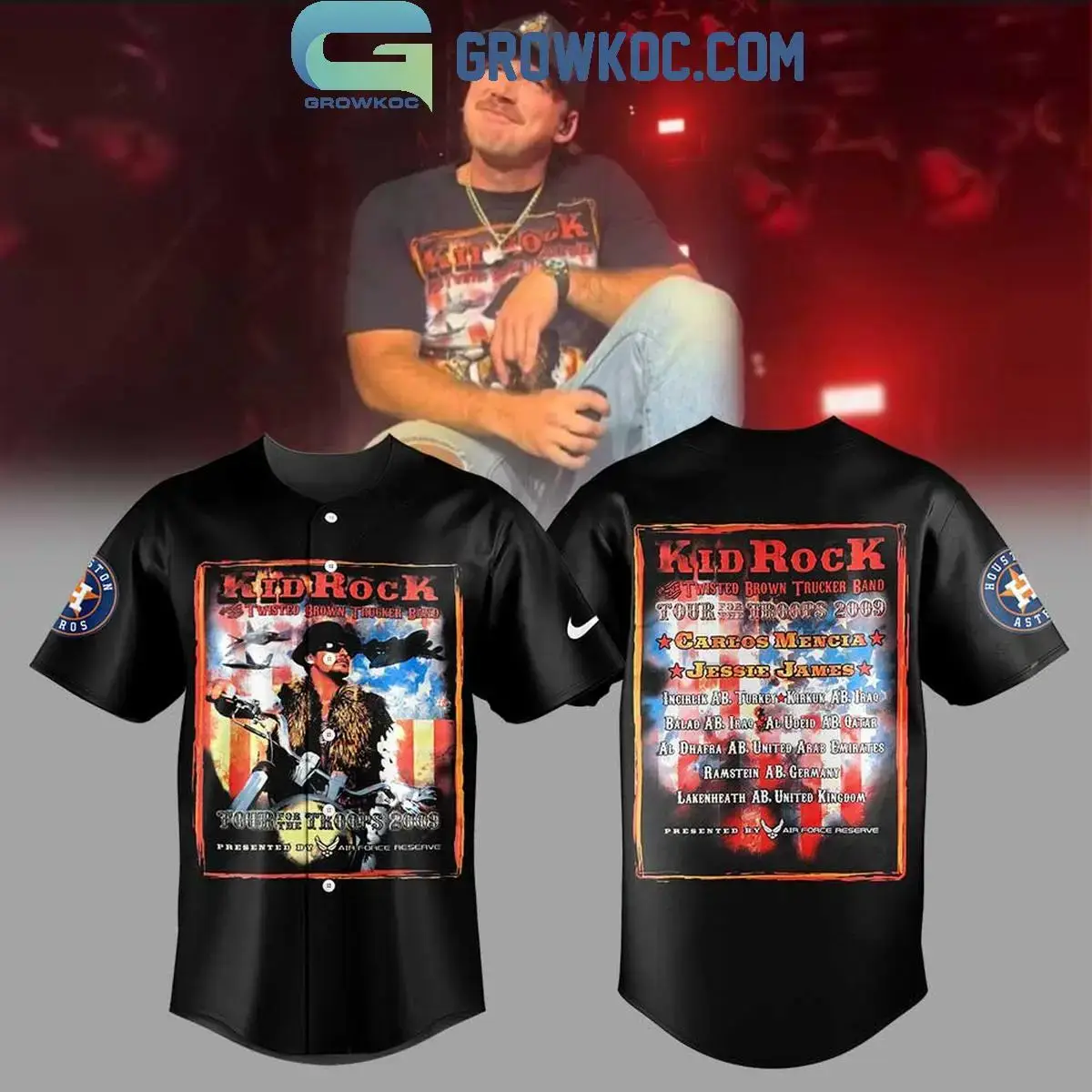 Houston Astros x Bryan I'm The Problem Tour Kid Rock Black Baseball Jersey Image