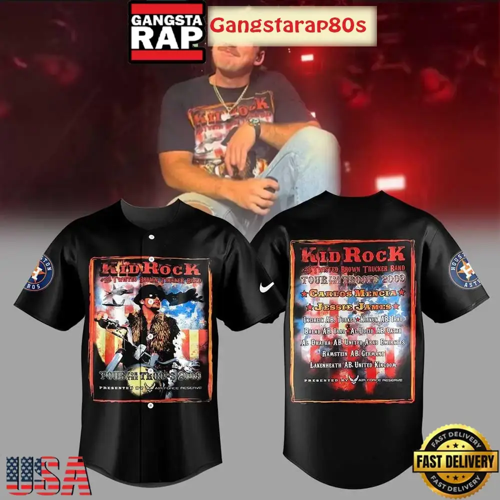 Houston Astros x Bryan I'm The Problem Tour Kid Rock Black Baseball Jersey Shirt Image