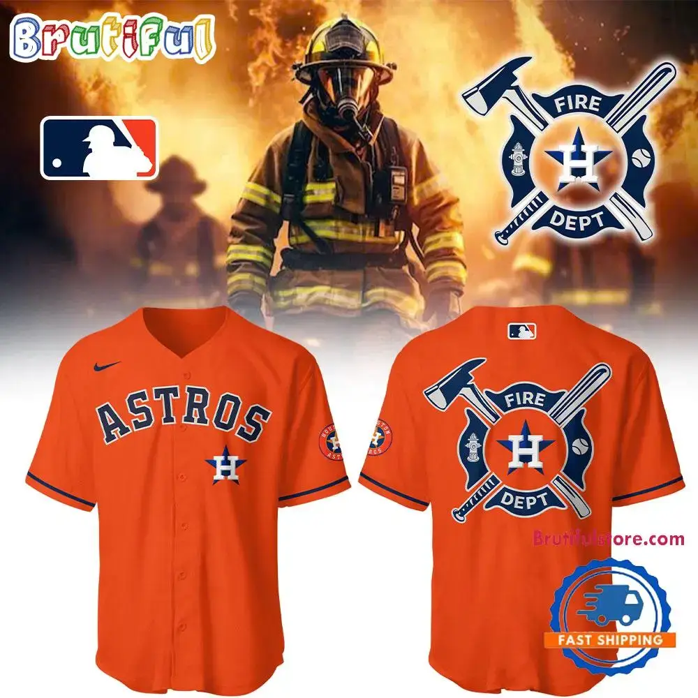 Houston Astros x Firefighter Appreciation Night 3D Print Orange Baseball Jersey Image