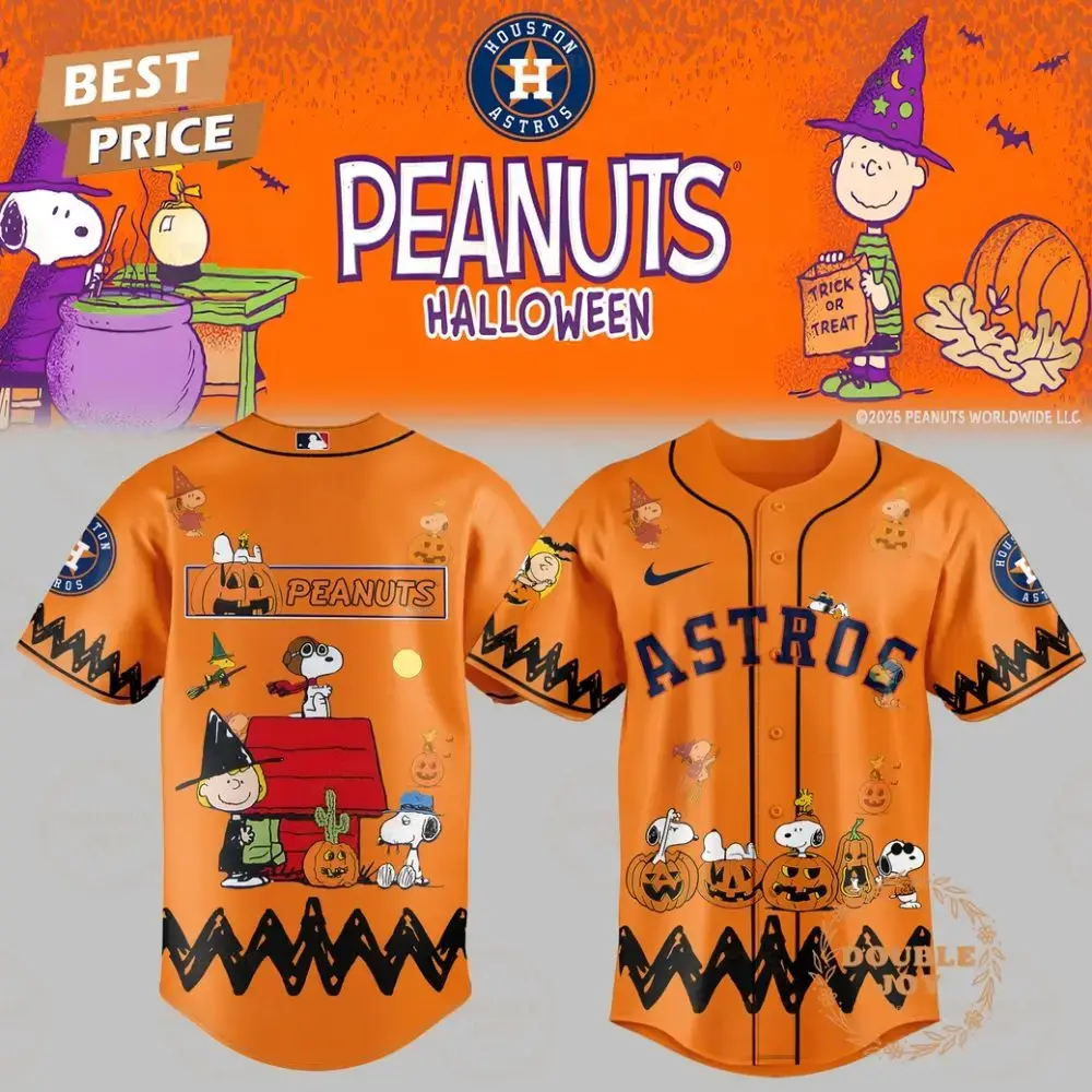 Houston Astros X Halloween Peanuts Orange Baseball Jersey Image