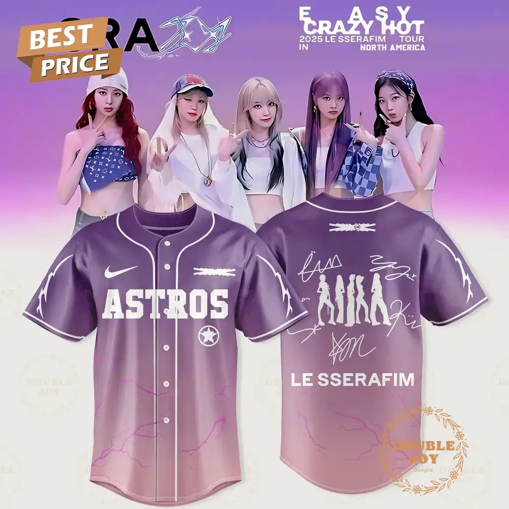 Houston Astros x LE SSERAFIM 2025 Tour Easy Crazy Hot Violet Baseball Jersey Image