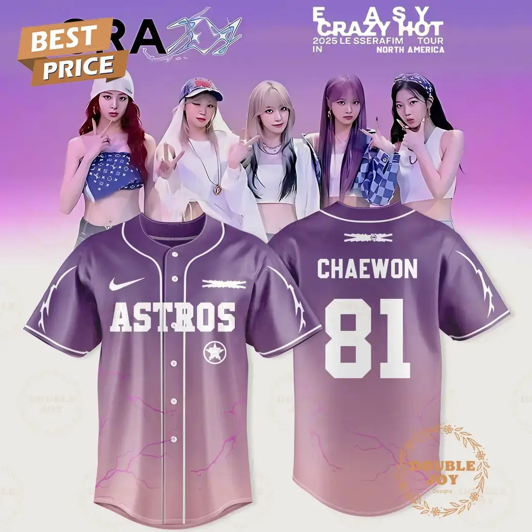 Houston Astros x LE SSERAFIM-Chaewon 2025 Tour Easy Crazy Hot Violet Baseball Jersey Image
