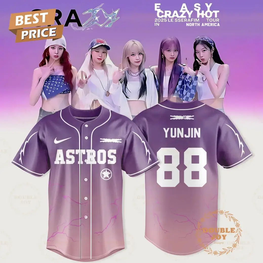 Houston Astros x LE SSERAFIM-Yunjin 2025 Tour Easy Crazy Hot Violet Baseball Jersey Image