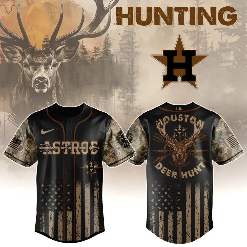 Houston Deer Hunt Camo Baseball Jersey - Limited Edition Hunting Apparel Image