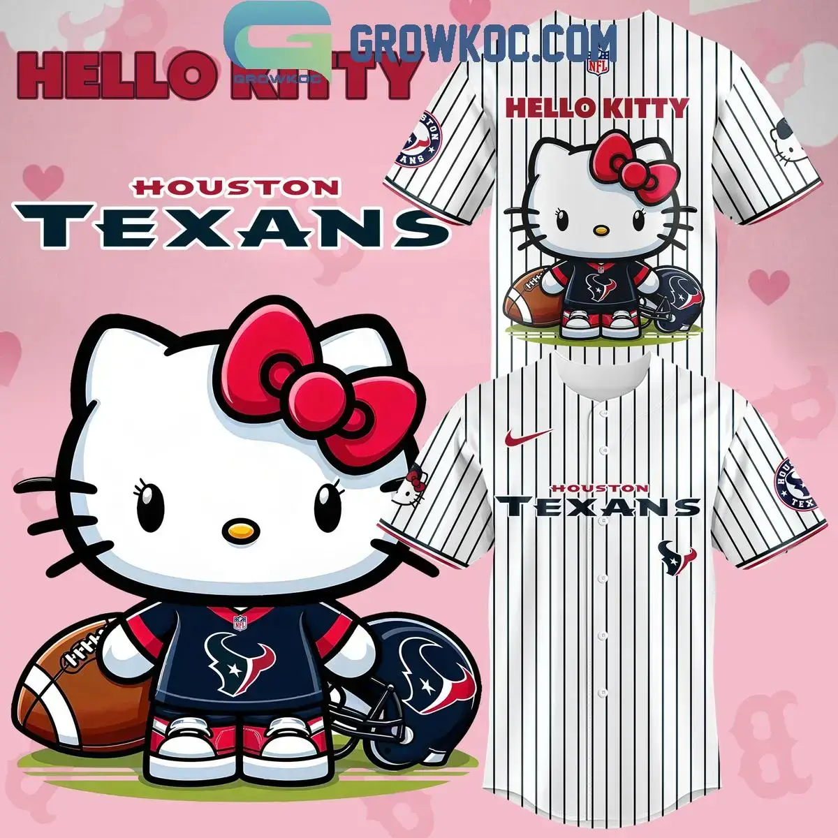 Houston Texans Celebrating Hello Kitty 2024 Baseball Jersey Image