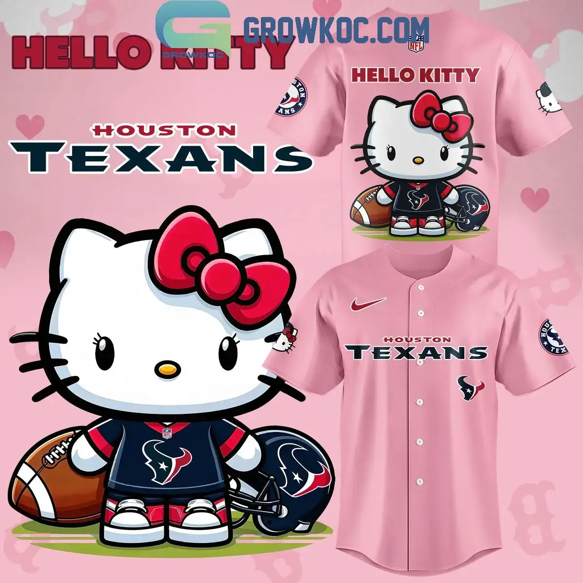 Houston Texans In Pink Celebrating Hello Kitty 2024 Baseball Jersey Image