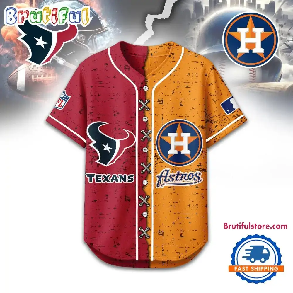 Houston Texans Mix Houston Astros Sporty New Design Baseball Jersey Image