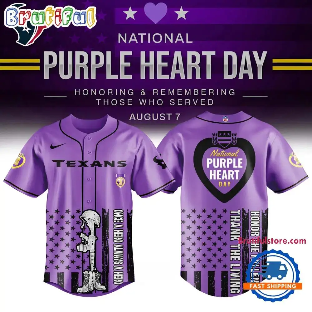 Houston Texans Purple Heart Day Limited Edition Baseball Jersey Image