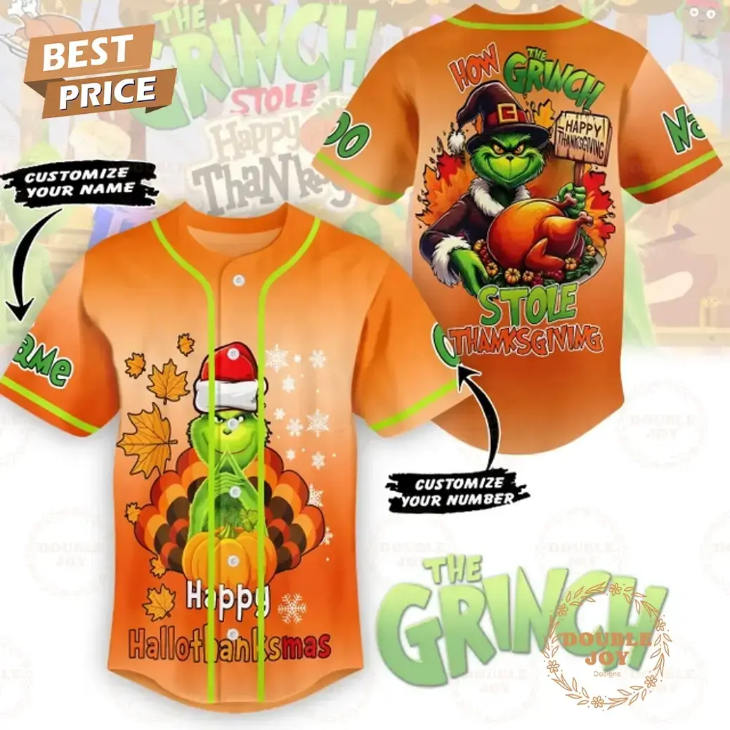 How The Grinch Stole Thanksgiving Happy Hallothanksmas Custom Name Baseball Jersey Image