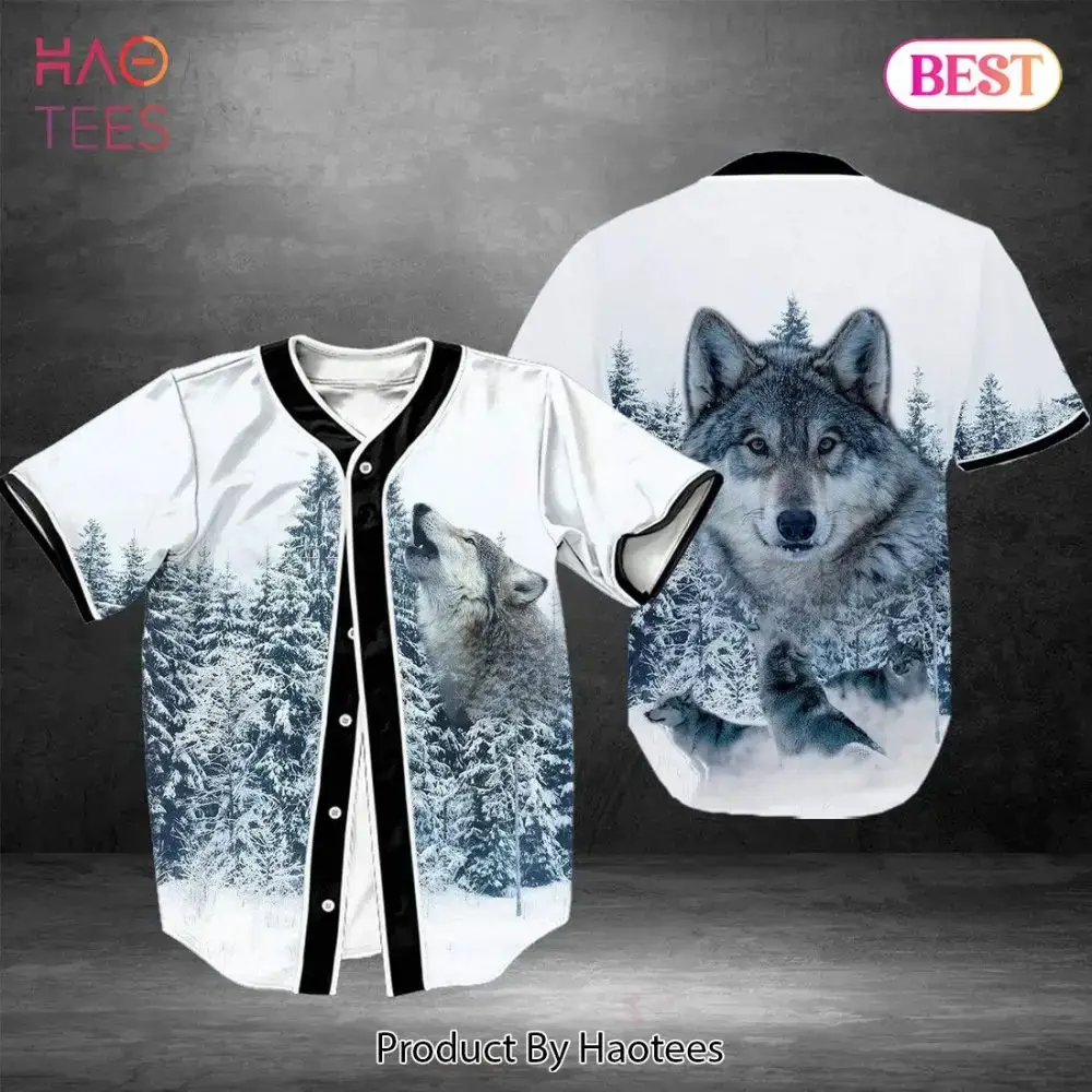 Howling Wolf Baseball Jersey - Cool Forest Design For Animal Lovers , Unisex Image
