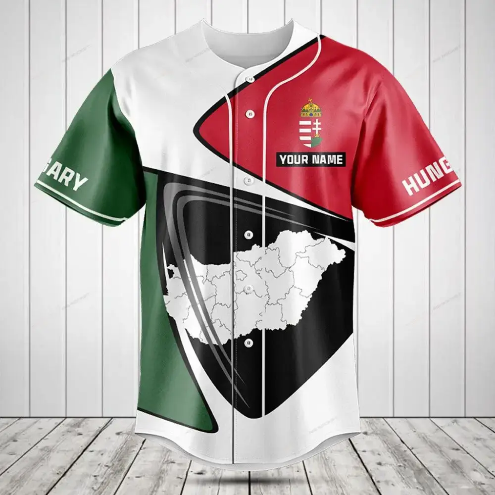 Hungary Pride Custom Baseball Jersey – Personalized Name, Stylish Map Design Image
