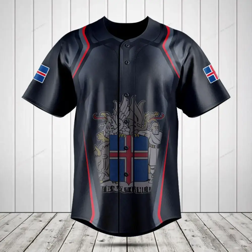 Iceland Flag & Crest Baseball Jersey - Stylish Sportswear For Pride & Comfort Image
