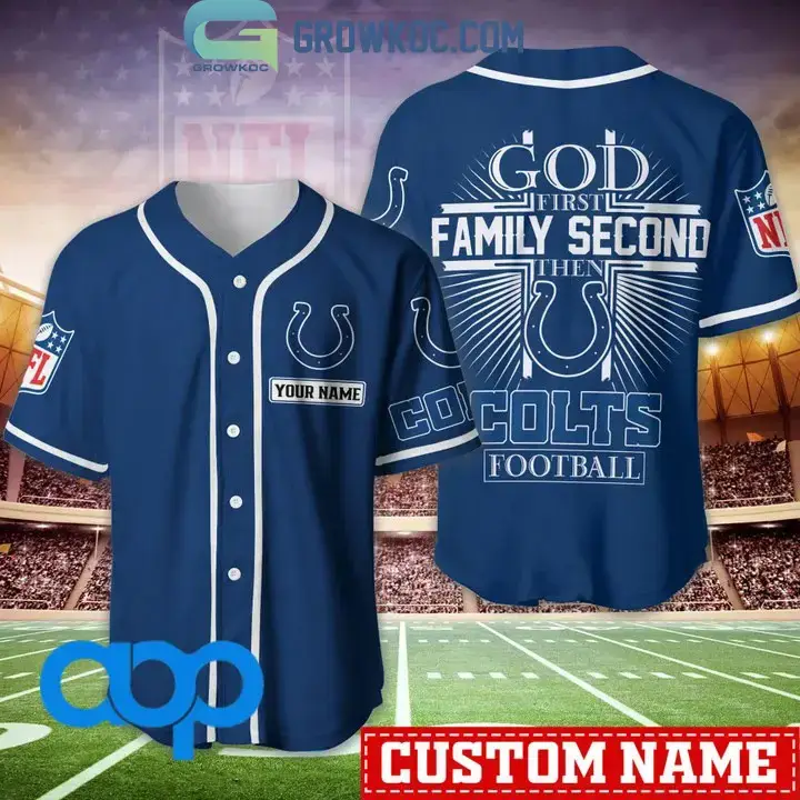 Indianapolis Colts NFL Personalized God First Family Second Baseball Jersey Image