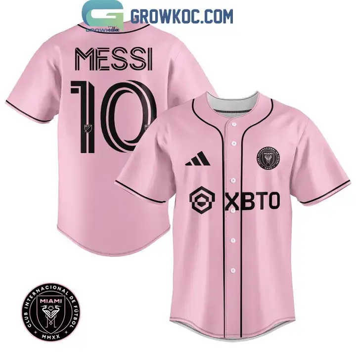 Inter Miami XBTO Lionel Messi 10 Pink Design Baseball Jersey Image