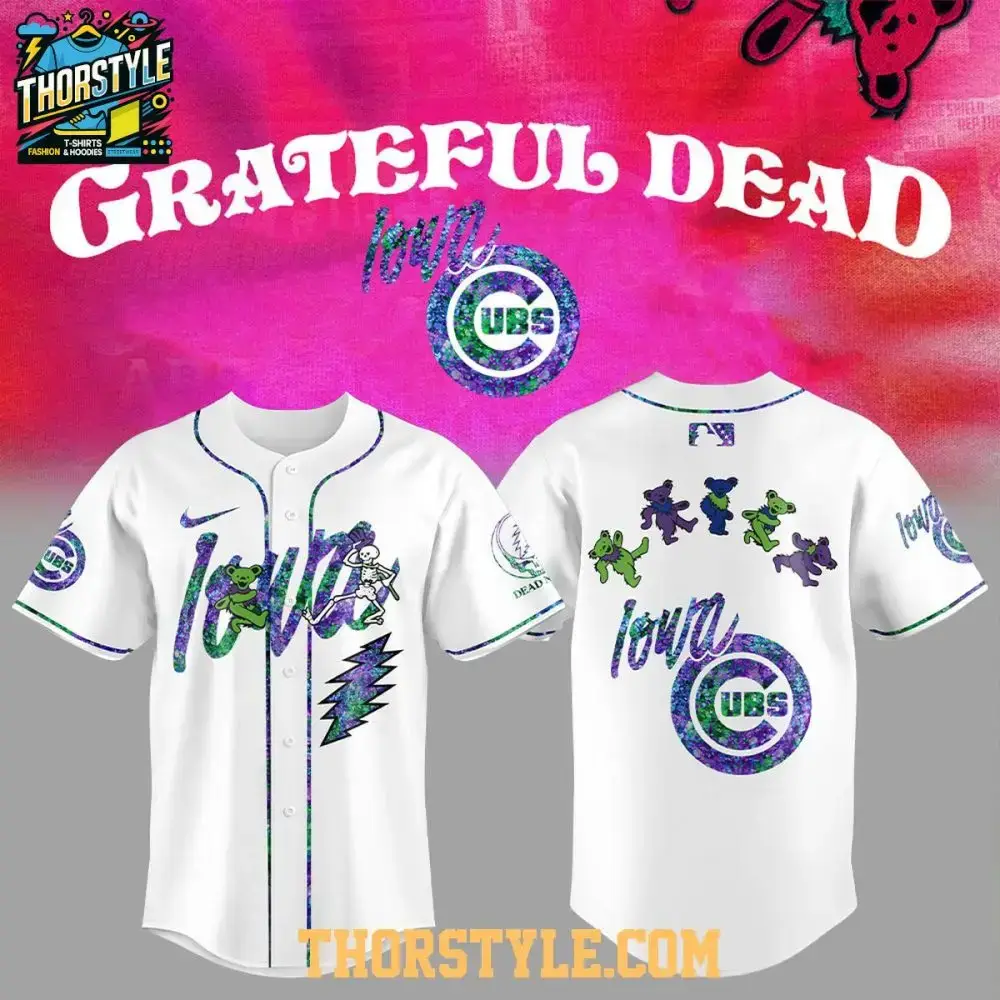 Iowa Cubs Celebrating Grateful Dead Night White Baseball Jersey Image