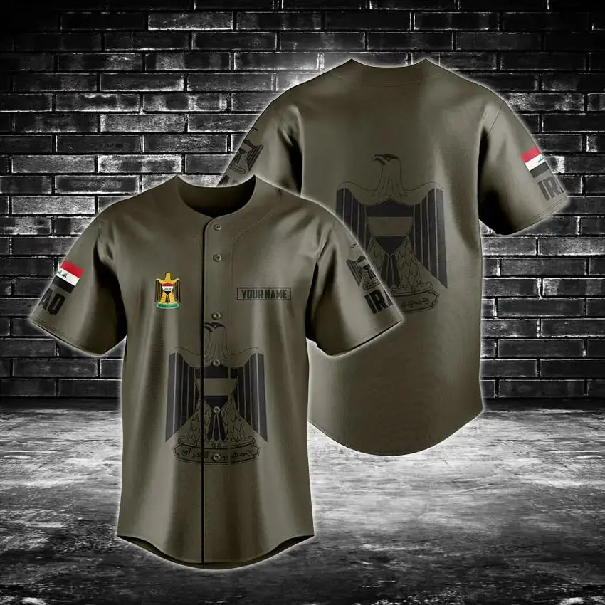 Iraq Flag Baseball Jersey - Customizable Name & Number - Patriotic Sports Shirt Image