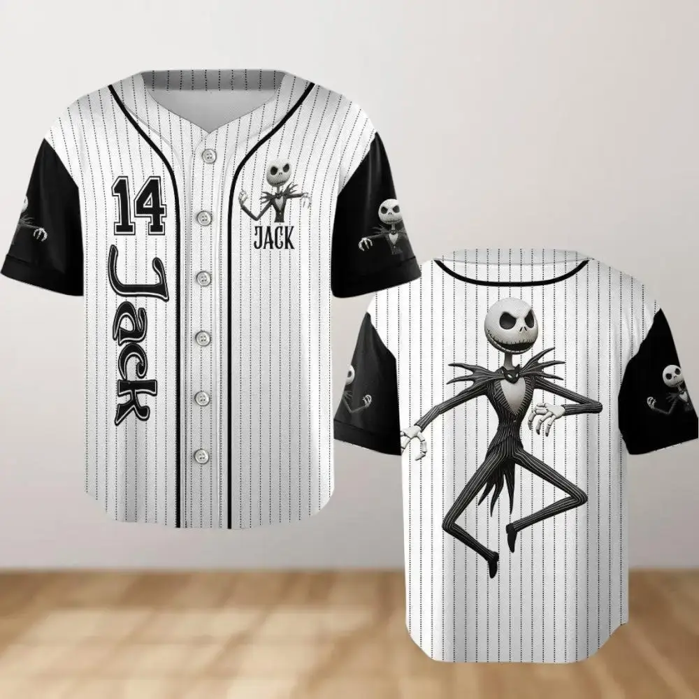 Jack Skellington Baseball Jersey - Striped Gothic Style Sports Shirt For Fans Image