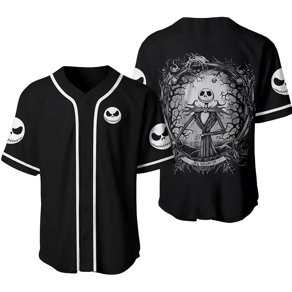 Jack Skellington Black Baseball Jersey – Halloween Themed Fan Apparel Image